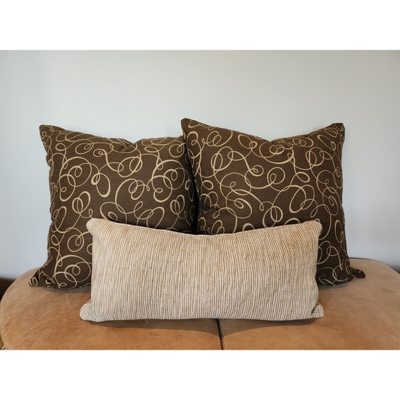 Mill Creek Throw Pillow Covers Brown Geometric Swirls 20x20 Zippered Pair NEW - Picture 14 of 15